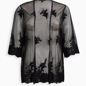 Torrid Elegant Black Lace embroidery mesh Kimono size 3/4